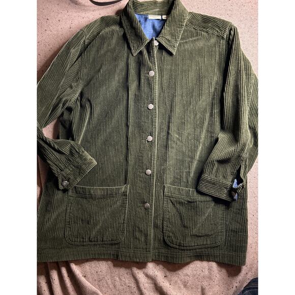 St. John’s Bay 1X Olive Corduroy Shirt Jacket | Denim Cuff Barn Chore Vintage - Picture 1 of 6
